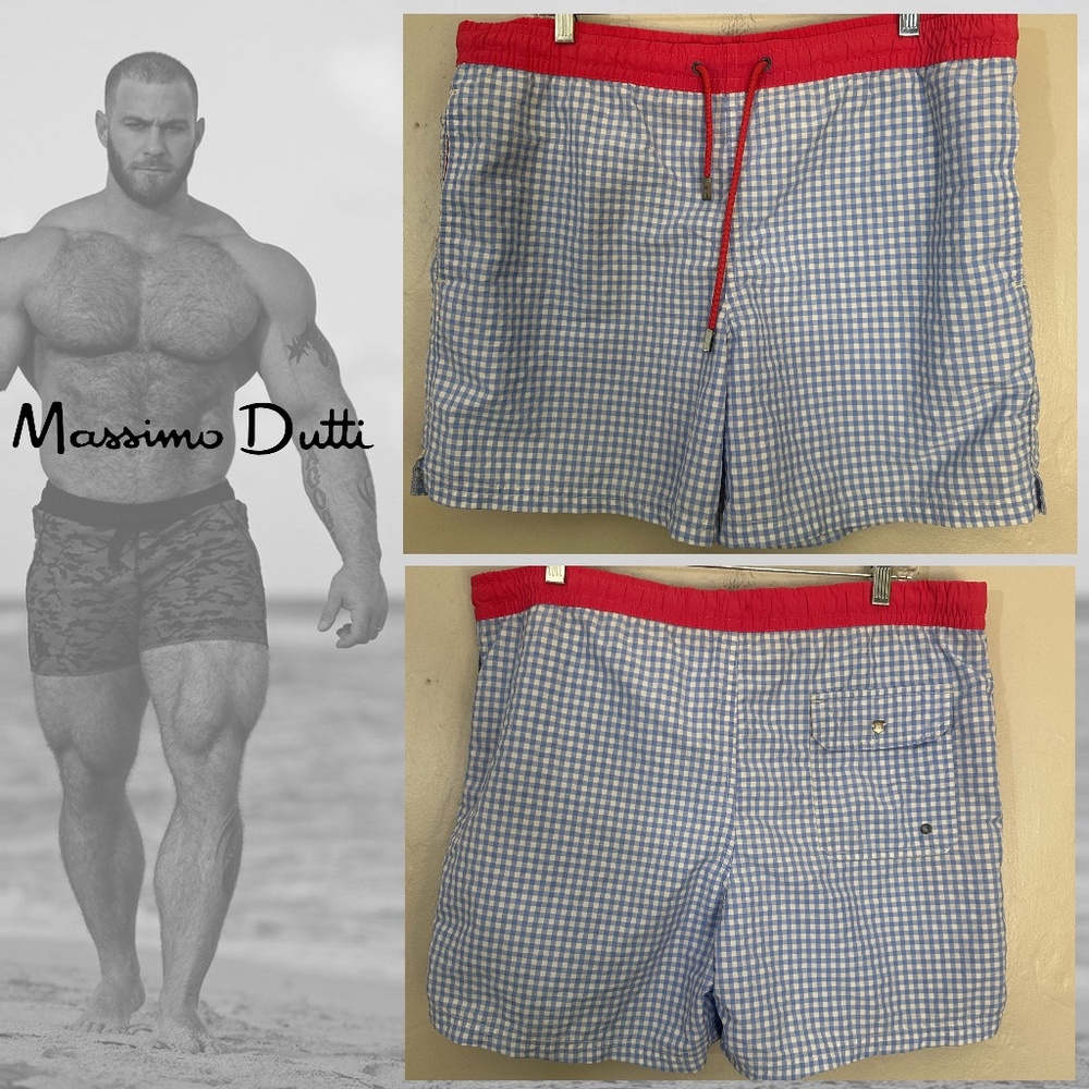 Massimo Dutti Gingham Swim Trunks Medium Gently worn Cotton blend non stretch